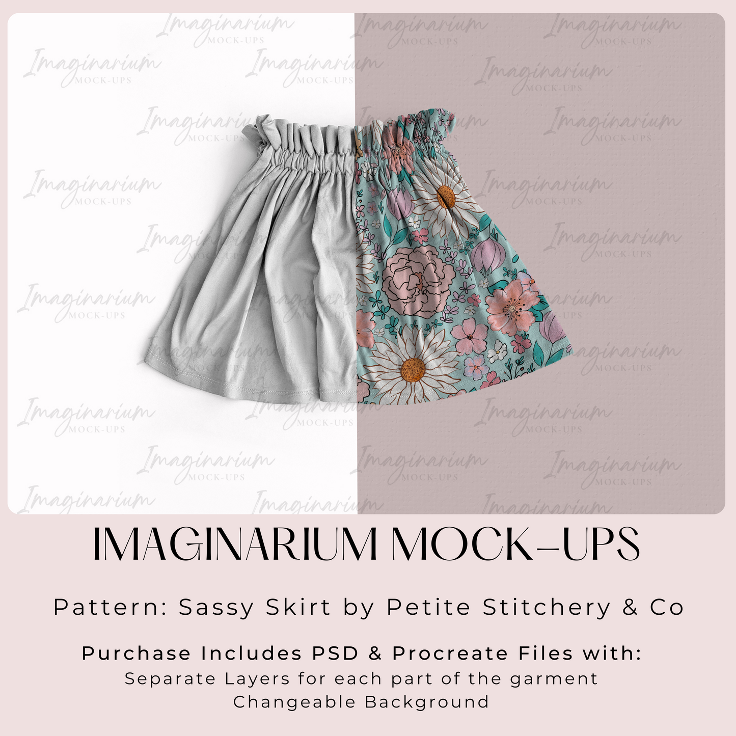 Sassy Skirt Paper Bag Waist Skirt Mock-up, Realistic Clothing Mockup for Photoshop and Procreate