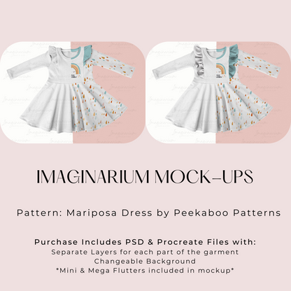 Long Sleeve Mariposa Dress Mock Up, Realistic Clothing Mockup for Photoshop and Procreate