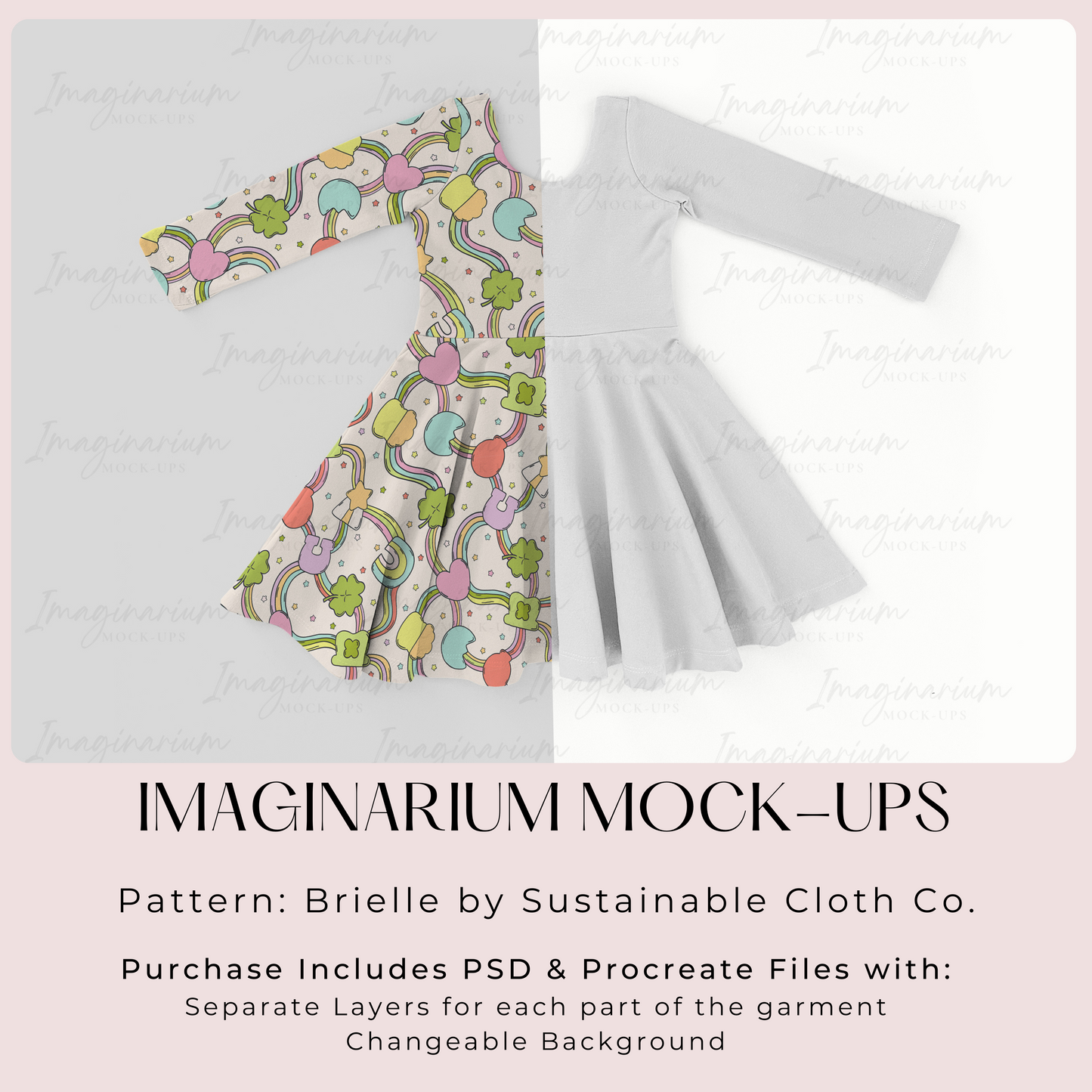 Long Sleeve Circle Skirt Brielle Dress Mock Up, Realistic Clothing Mockup for Photoshop and Procreate