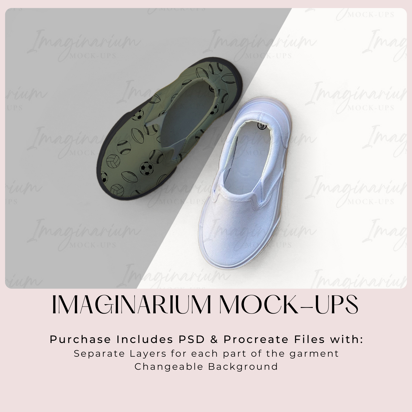 Slip-on Tennis Shoes Mock Up, Realistic Baby Shoes Mockup for Procreate and Photoshop