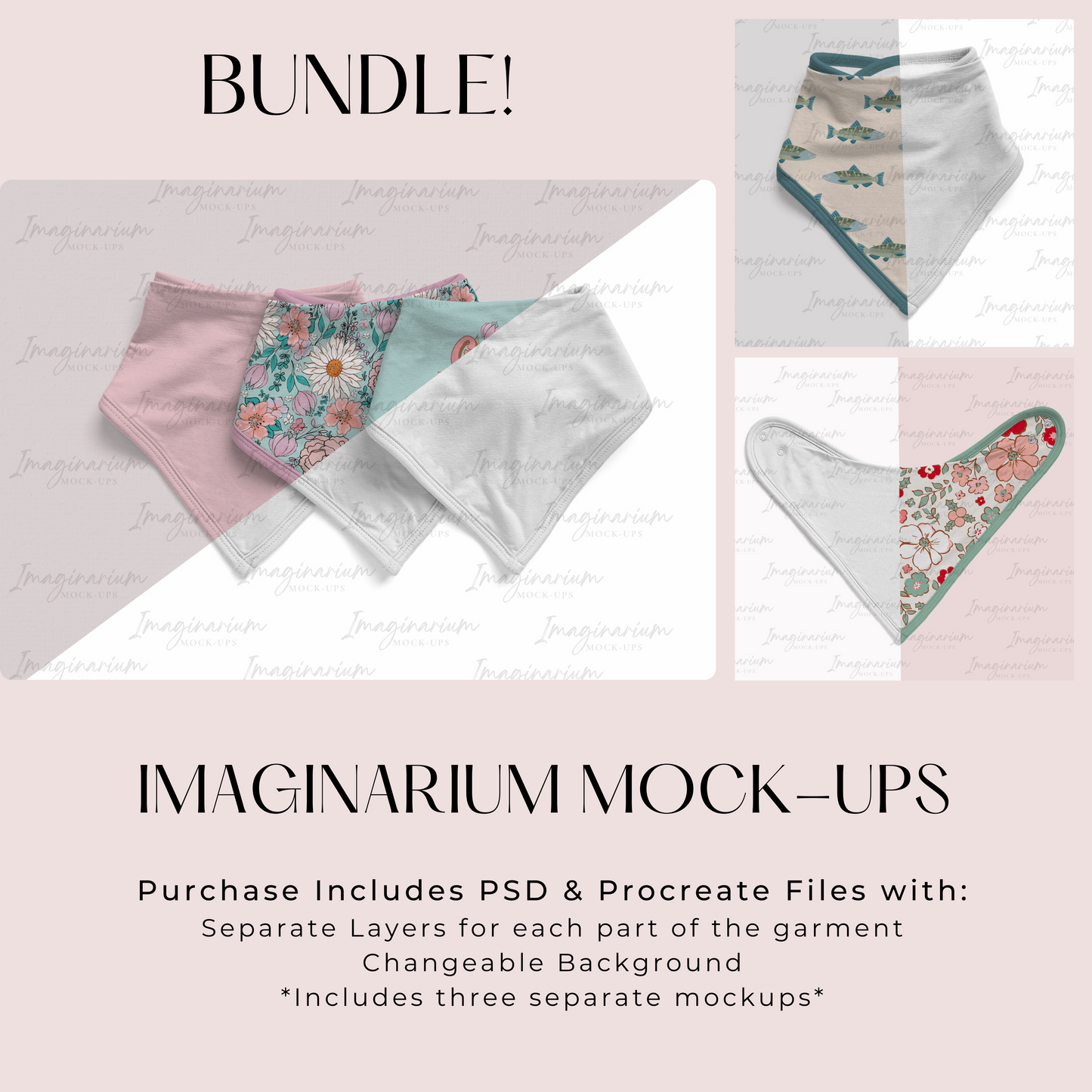 Bandana Bib BUNDLE Mock Up, Realistic Baby Bib Mockup for Photoshop and Procreate