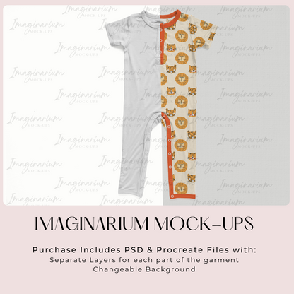 Short Sleeve Snap Sleeper Mock Up, Realistic Baby Pajama Mockup for Photoshop and Procreate