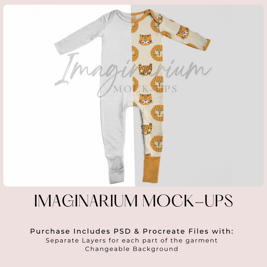 Zipper Leg Sleeper Mock Up, Realistic Baby Pajama Mockup for Photoshop and Procreate