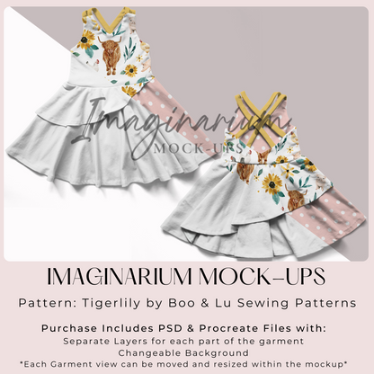 Tigerlily Multi Strap Tiered Skirt Dress Mock Up, Realistic Clothing Mockup for Photoshop and Procreate