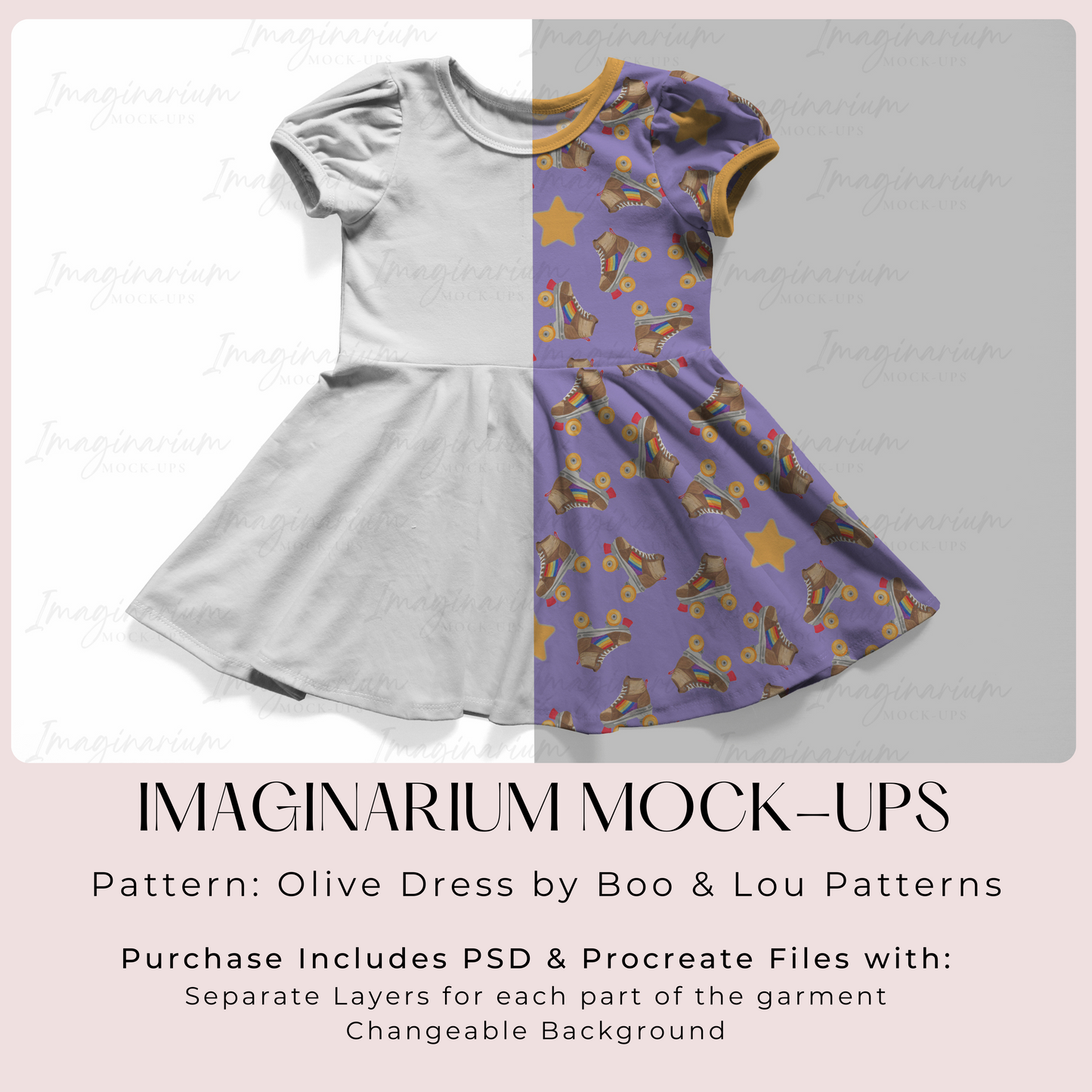 Olive Short Puff Sleeve Circle Skirt Dress Mock Up,  Realistic Clothing Mockup for Photoshop and Procreate