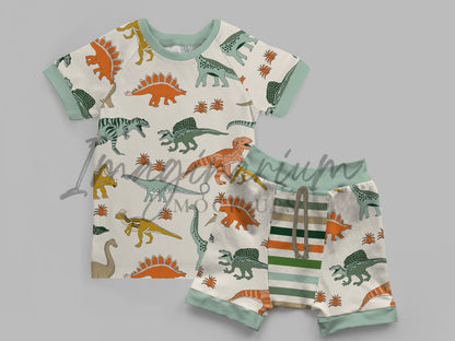 Lowland PJs Fabric Waist Shorts and Raglan Short Sleeve PJ Top Mockup, Realistic Clothing Mock Up for Photoshop and Procreate