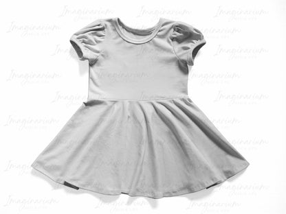 Olive Short Puff Sleeve Circle Skirt Dress Mock Up,  Realistic Clothing Mockup for Photoshop and Procreate