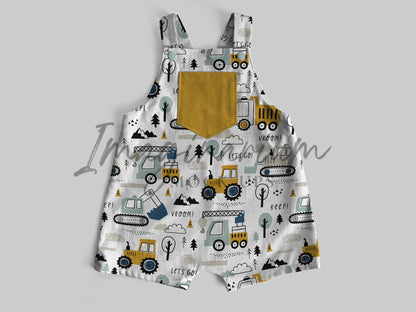 Woven Overalls Shorts Mock Up, Realistic Clothing Mockups for Photoshop and Procreate