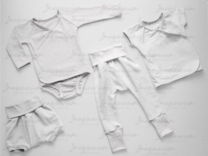 Baby Wrap Set Group Flat lay Mock-up, Realistic Clothing Mockup for Procreate and Photoshop