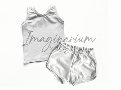 Track Shorts and Olive Tank Top Outfit Mock Up, Realistic Clothing Mockup for Photoshop and Procreate