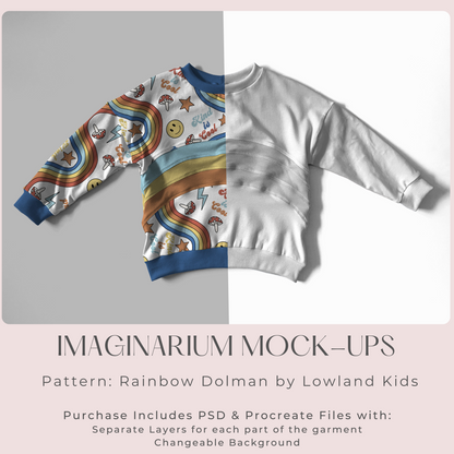 Long Sleeve Rainbow Dolman Top Mock Up, Realistic Mockup for Photoshop and Procreate