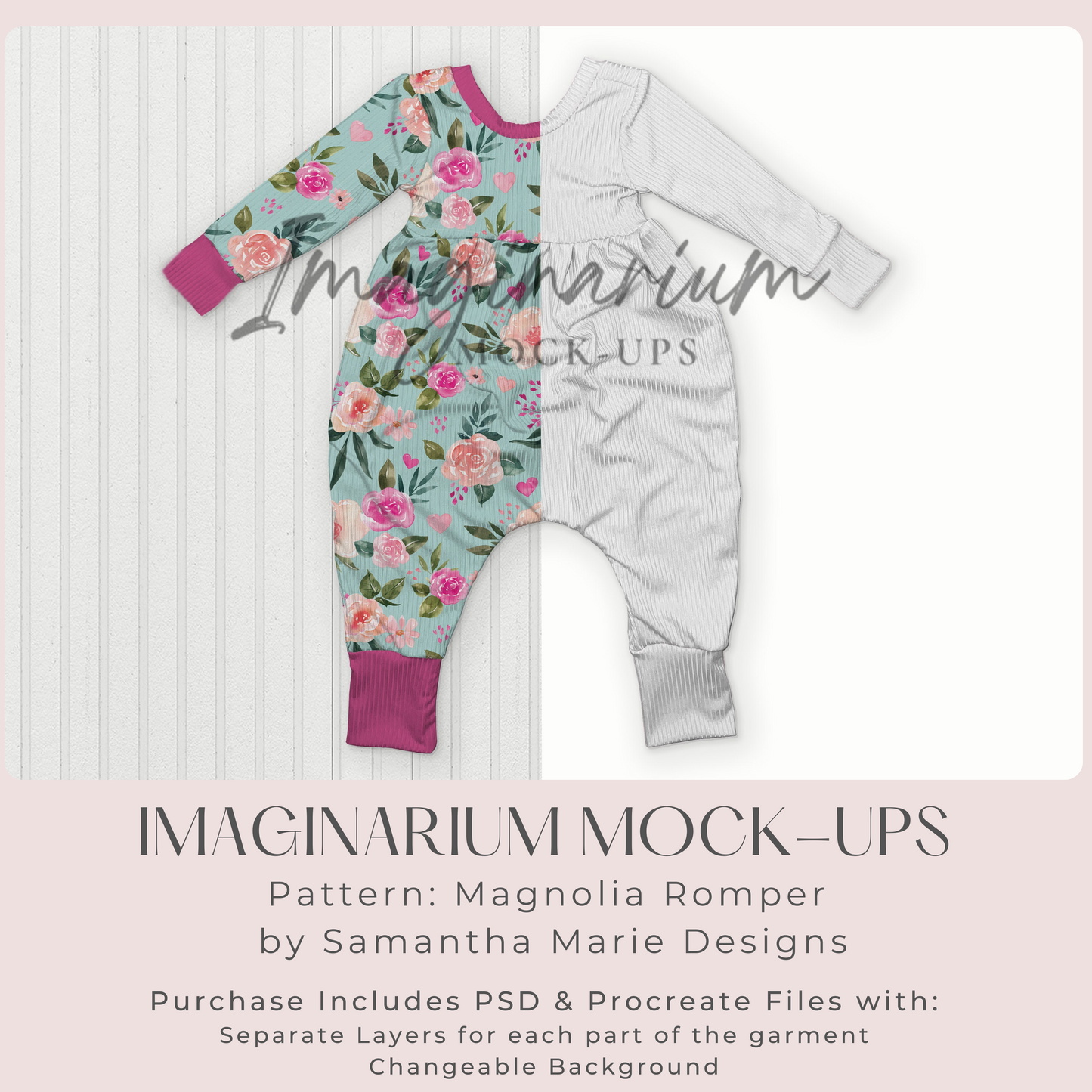 Long Sleeve Magnolia Pants Romper Mock Up, Realistic Mockup for Photoshop and Procreate