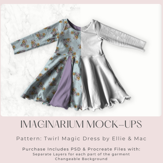 Long Sleeve Twirl Magic Dress Mock Up, Realistic Clothing Mockup for Photoshop and Procreate