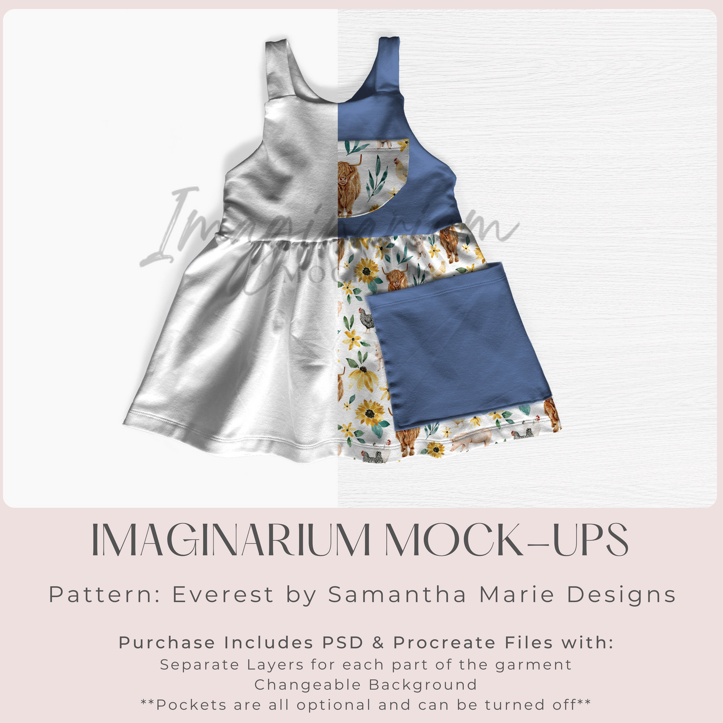 Overall Pocket Dress Mock Up, Realistic Clothing Mockup for Photoshop and Procreate