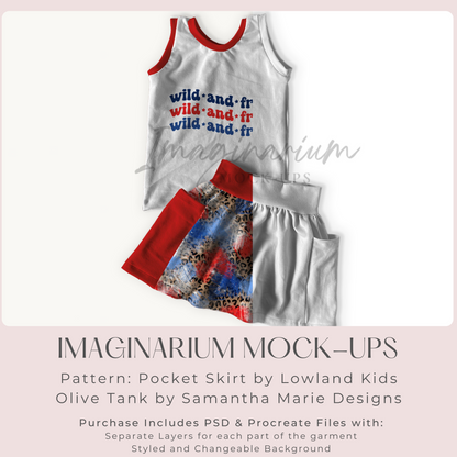 Pocket Skirt and Tank top Outfit Mock Up, Realistic Clothing Mockup for Photoshop and Procreate