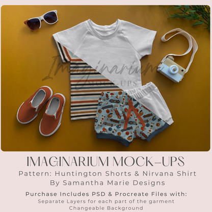 Raglan Top and Shorts Outfit Mock Up, Realistic Clothing Mockup for Photoshop and Procreate