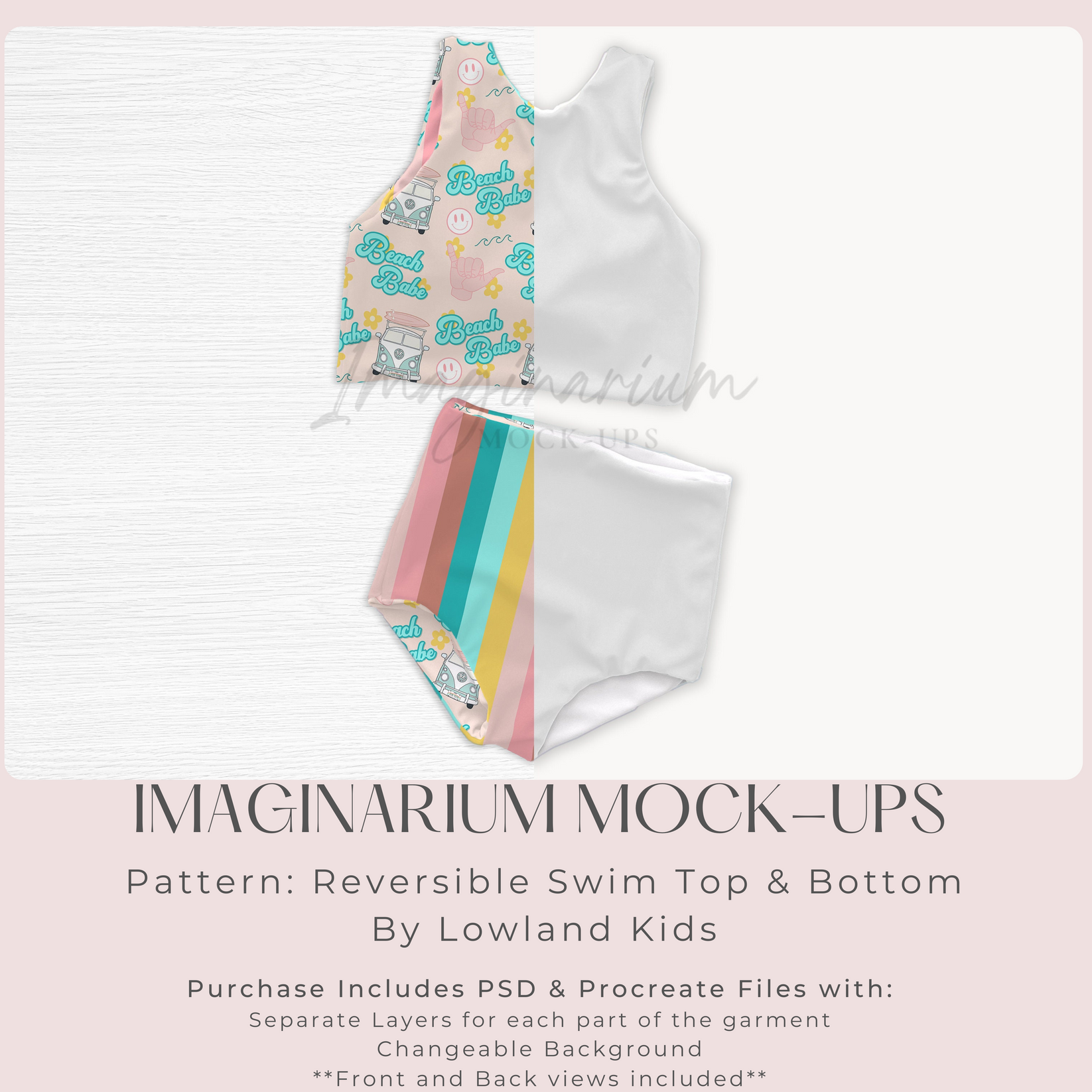 Reversible Two Piece Swimsuit Mock Up, Realistic Clothing Mockup for P