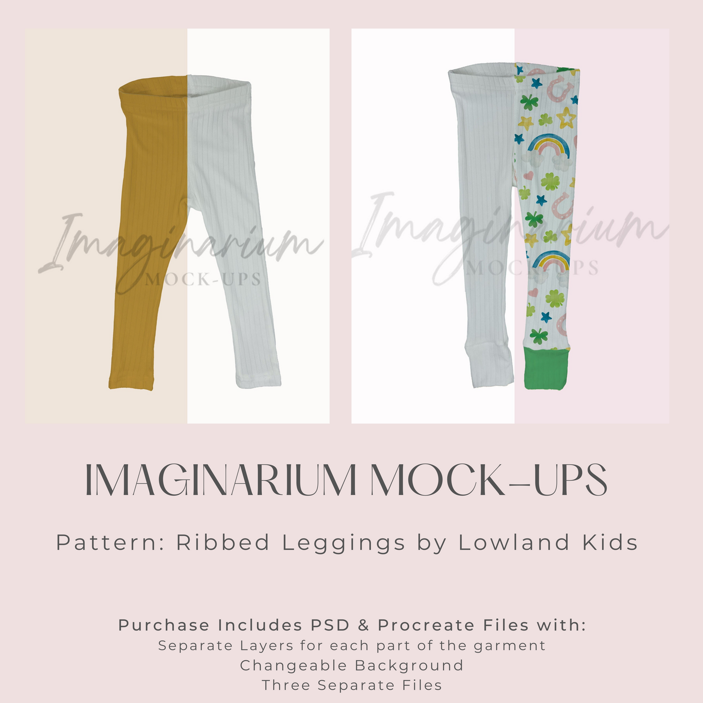 BUNDLE Ribbed Leggings Cuffed and Hemmed Mock Up, Realistic Clothing Mockup for Photoshop and Procreate