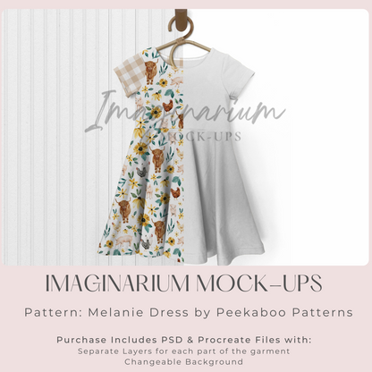 Short Sleeve Circle Skirt Dress Mock Up,  Realistic Mockup for Photoshop and Procreate
