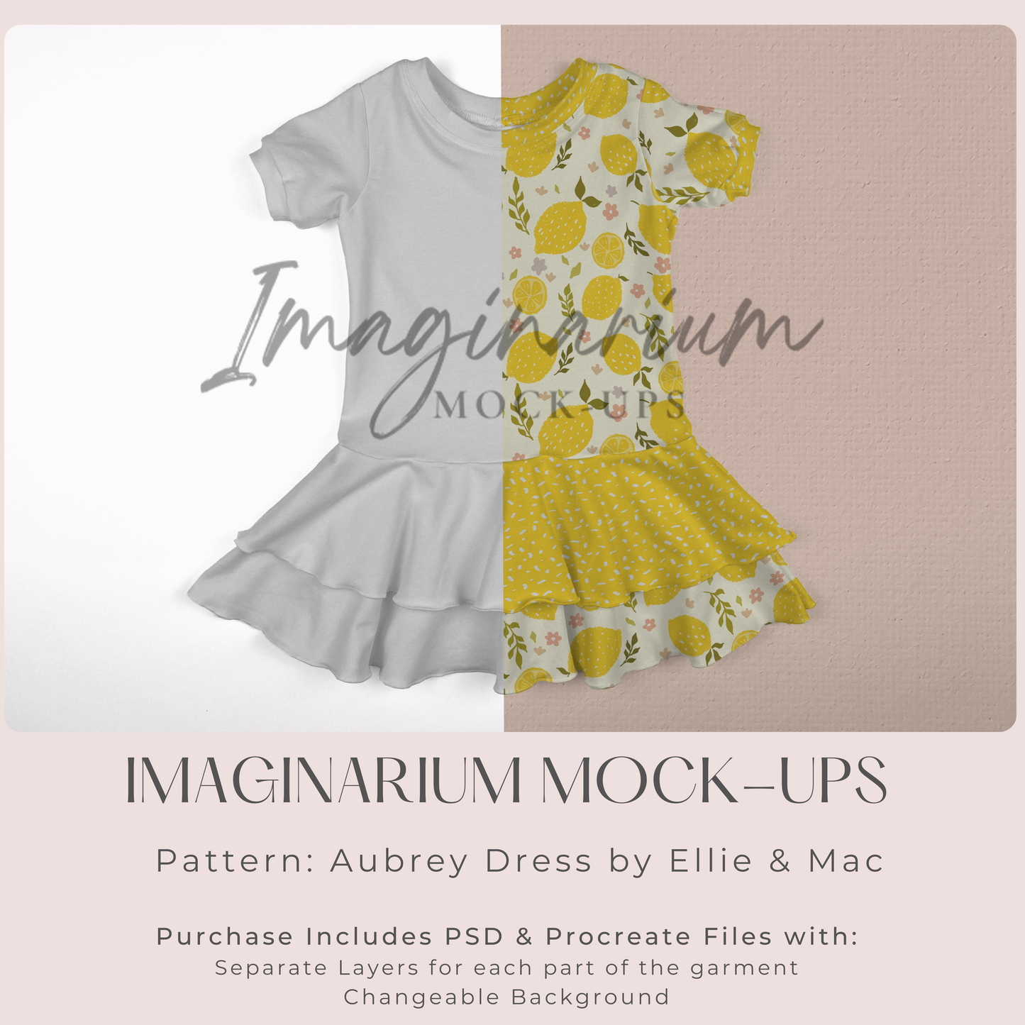 Short Sleeve Drop Waist Dress Mock Up, Realistic Mockup for Photoshop and Procreate
