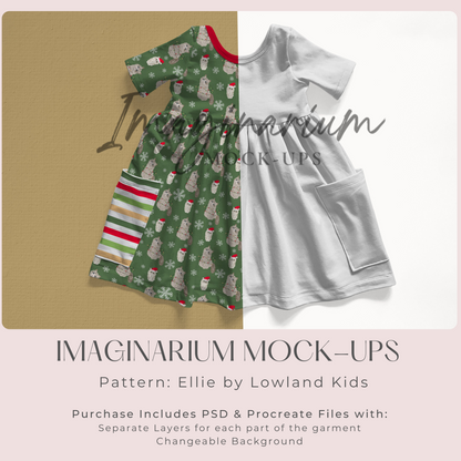 Short Sleeve Ellie Pocket Dress Mock Up, Realistic Clothing Mockup for Photoshop and Procreate