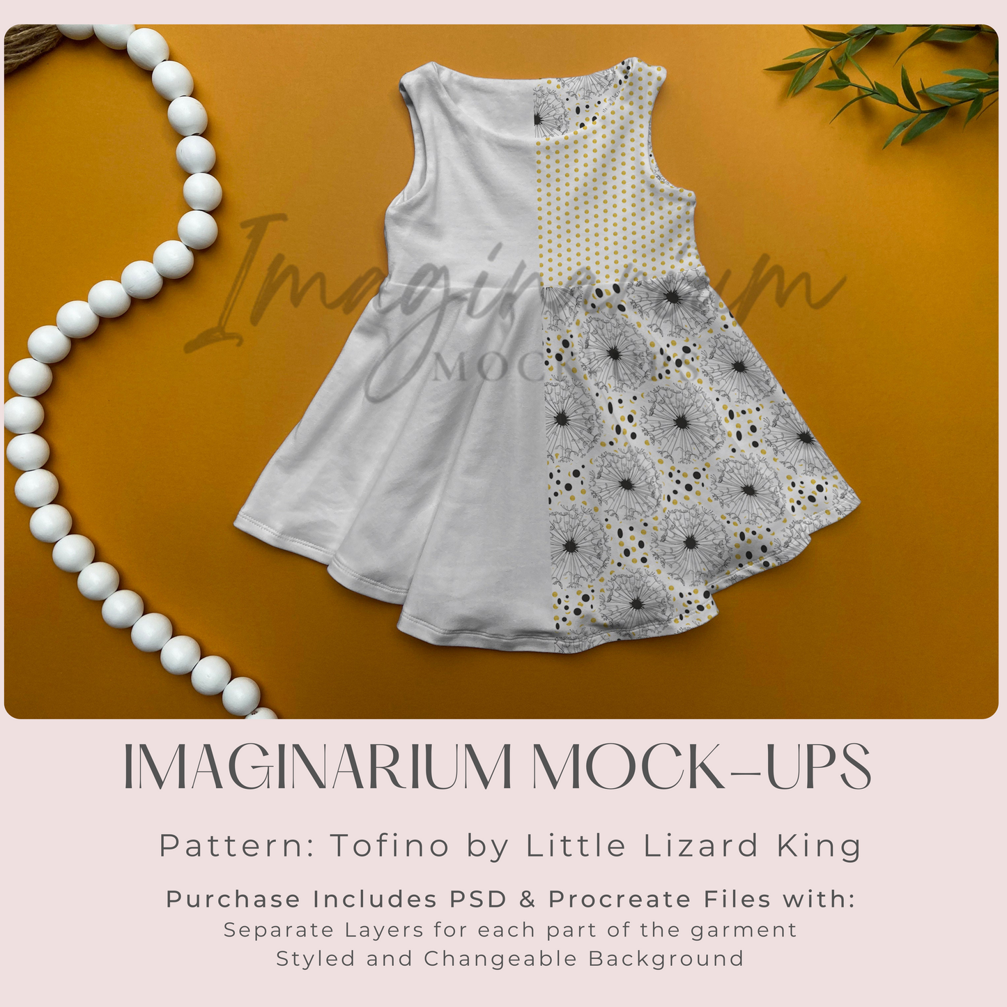 Sleeveless Tofino Circle Skirt Dress Mock Up, Realistic Mockup for Photoshop and Procreate
