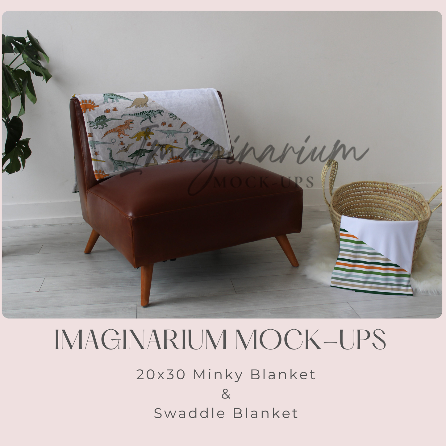 Small Minky Blanket on Chair and Swaddle Blanket in Moses Basket Mockup, Realistic Mock Up for Photoshop and Procreate