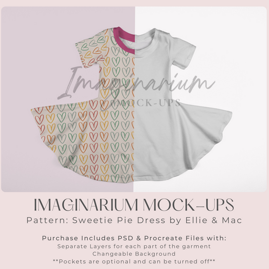 Short Sleeve Sweetie Pie Dress Mock Up, Realistic Mockup for Photoshop and Procreate