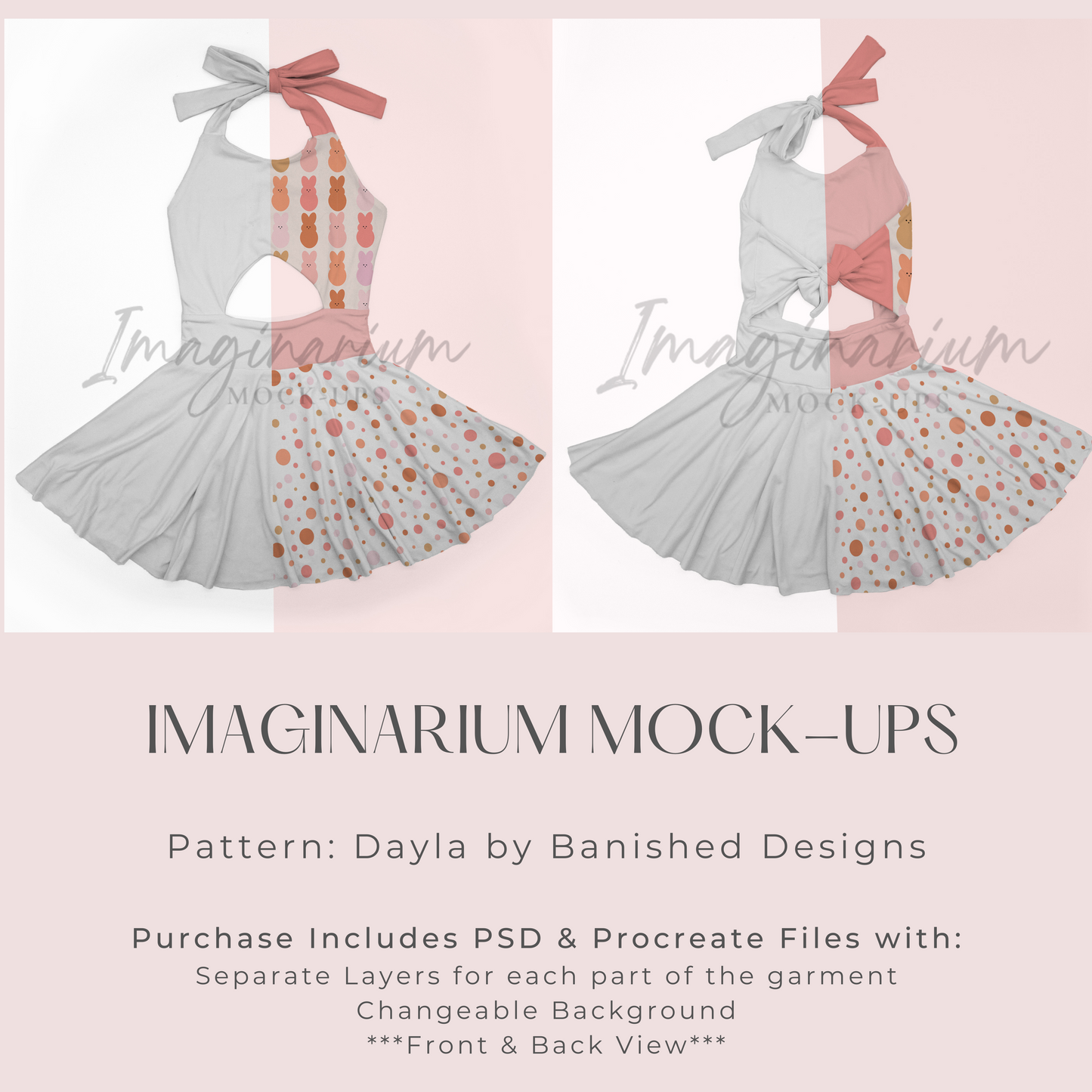 Dayla Dress Front and Back View Mock Up, Realistic Clothing Mockup for Photoshop and Procreate