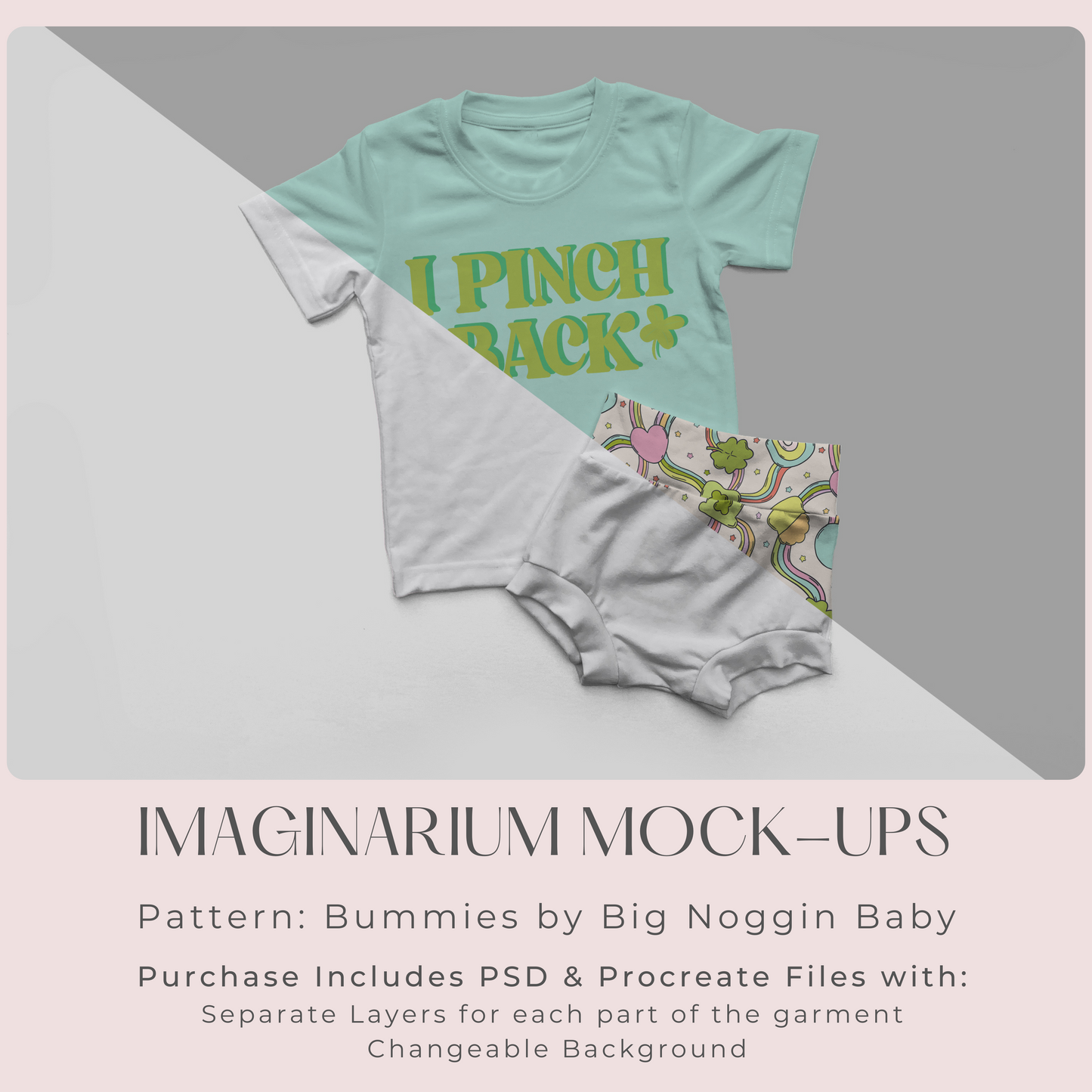Bummies and Short Sleeve T-Shirt Outfit Mock Up, Realistic Clothing Mockup for Photoshop and Procreate