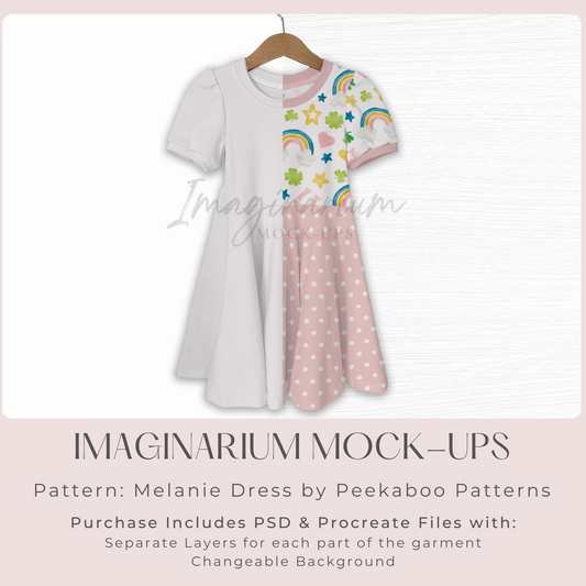 Short Sleeve Circle Skirt Melanie Dress Mock Up, Realistic Clothing Mockup for Photoshop and Procreate