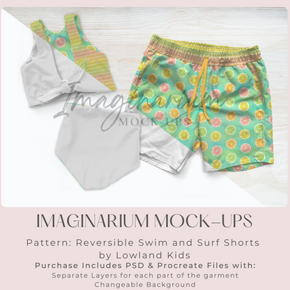 Daddy Daughter Swimsuit Set Mockup, Reversible Swimsuit and Swim Trunks, Realistic Mock ups for Procreate and Photoshop