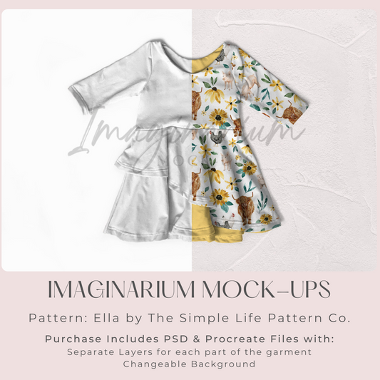 Double Skirt Dress Mock Up, Realistic Clothing Mockup for Photoshop and Procreate