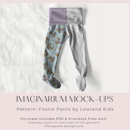 Footie Pants, Footed Baby Pants Mockup, Realistic Clothing Mock Up for Photoshop and Procreate