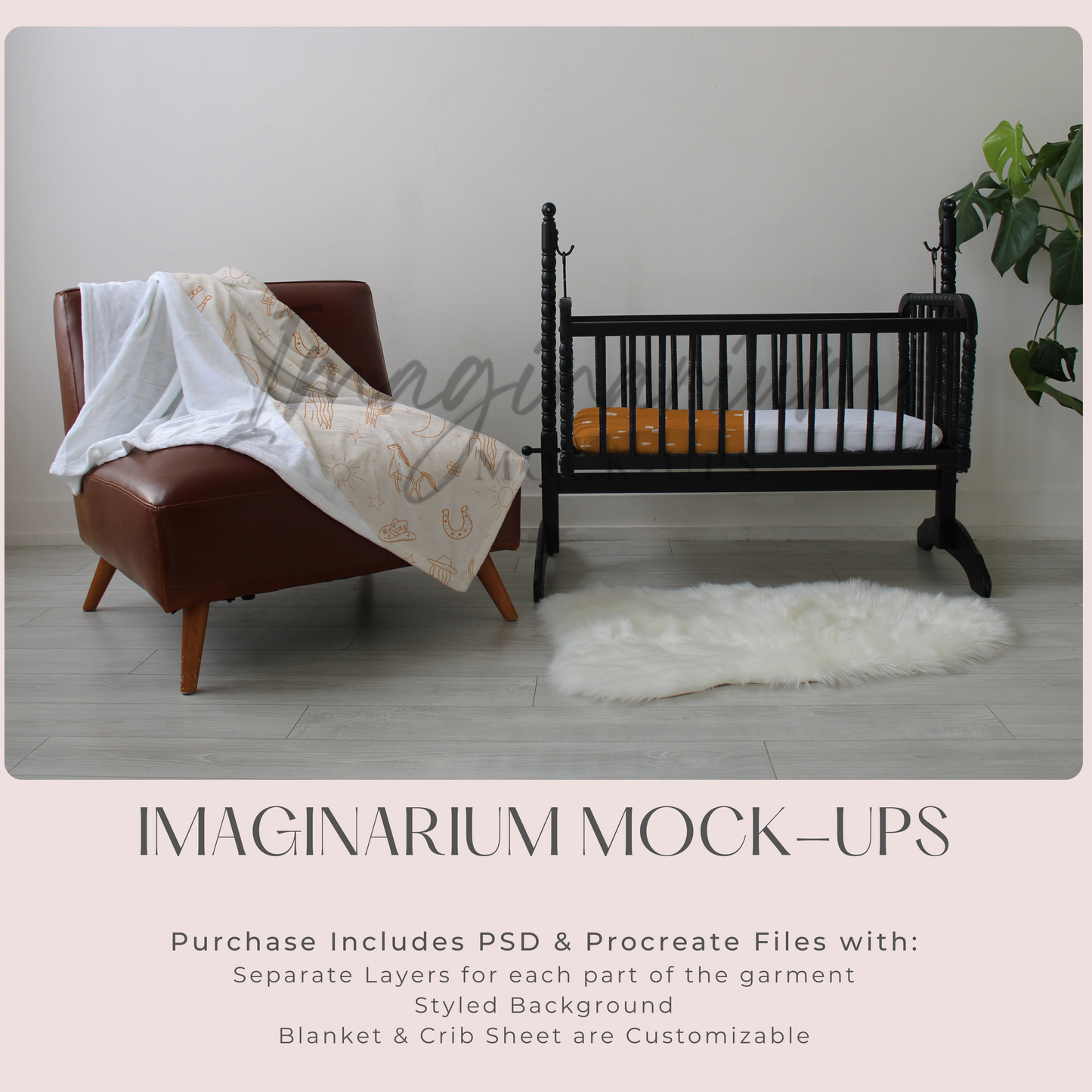 Large Minky Blanket and Bassinet Fitted Sheet Mockup, Realistic Lifestyle Mock Up for Photoshop and Procreate