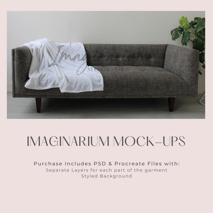 Large Minky Blanket on Couch Mockup,  Realistic Mockup for Procreate and Photoshop