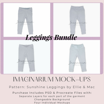 BUNDLE Cuffed and Hemmed Leggings Mockup, Realistic Clothing Mock Up for Photoshop and Procreate