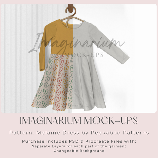 Long Sleeve Circle Skirt Dress Mock Up,  Realistic Clothing Mockup for Photoshop and Procreate