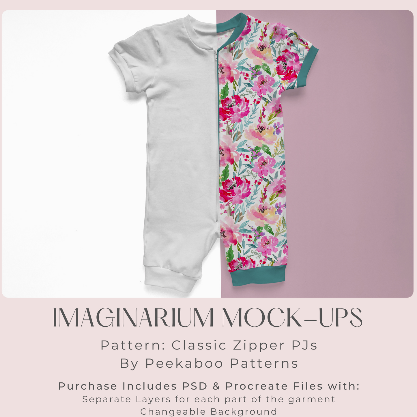 Shorts Zipper Sleeper Mock Up, Realistic Baby Pajama Mockup for Photoshop and Procreate