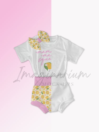 Bummie Shirt and Bow Outfit Mock Up, Realistic Clothing Mockup for Photoshop and Photopea