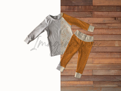 Yoga Waist Pants and Long Sleeve Raglan Outfit Mock Up, Realistic Clothing Mockup for Photoshop and Procreate