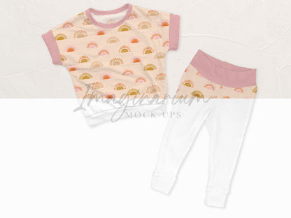 Yoga Waist Pant and Short Sleeve Dolman Shirt Outfit Mock Up, Realistic Clothing Mockup for Photoshop and Procreate