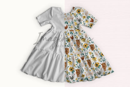 Short Sleeve Tiered Dress Mock Up, Realistic Mockup for Photoshop and Procreate