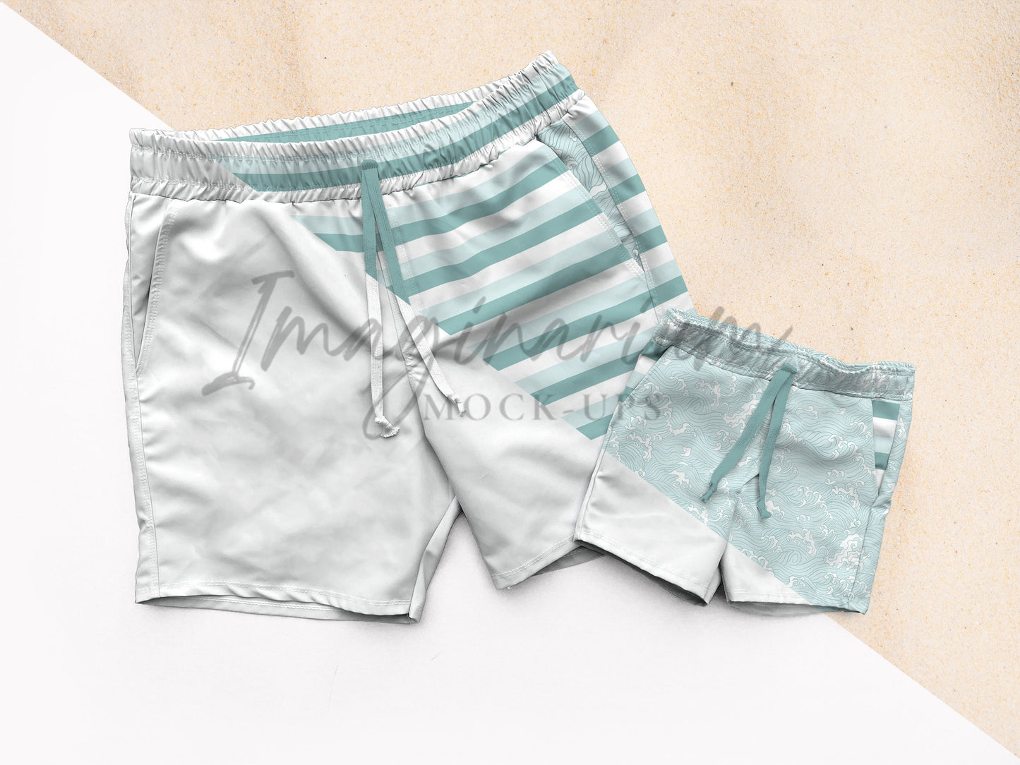 Daddy and Me Board Shorts Mock Up, Adult and Child Swim Trunks, Realistic Swimwear Mockup for Photoshop and Procreate