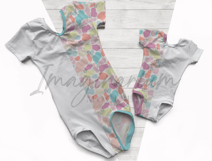 Mommy and Me Short Sleeve Leotard Mock Up, Adult and Child Leo, Realistic Mockup for Photoshop and Procreate