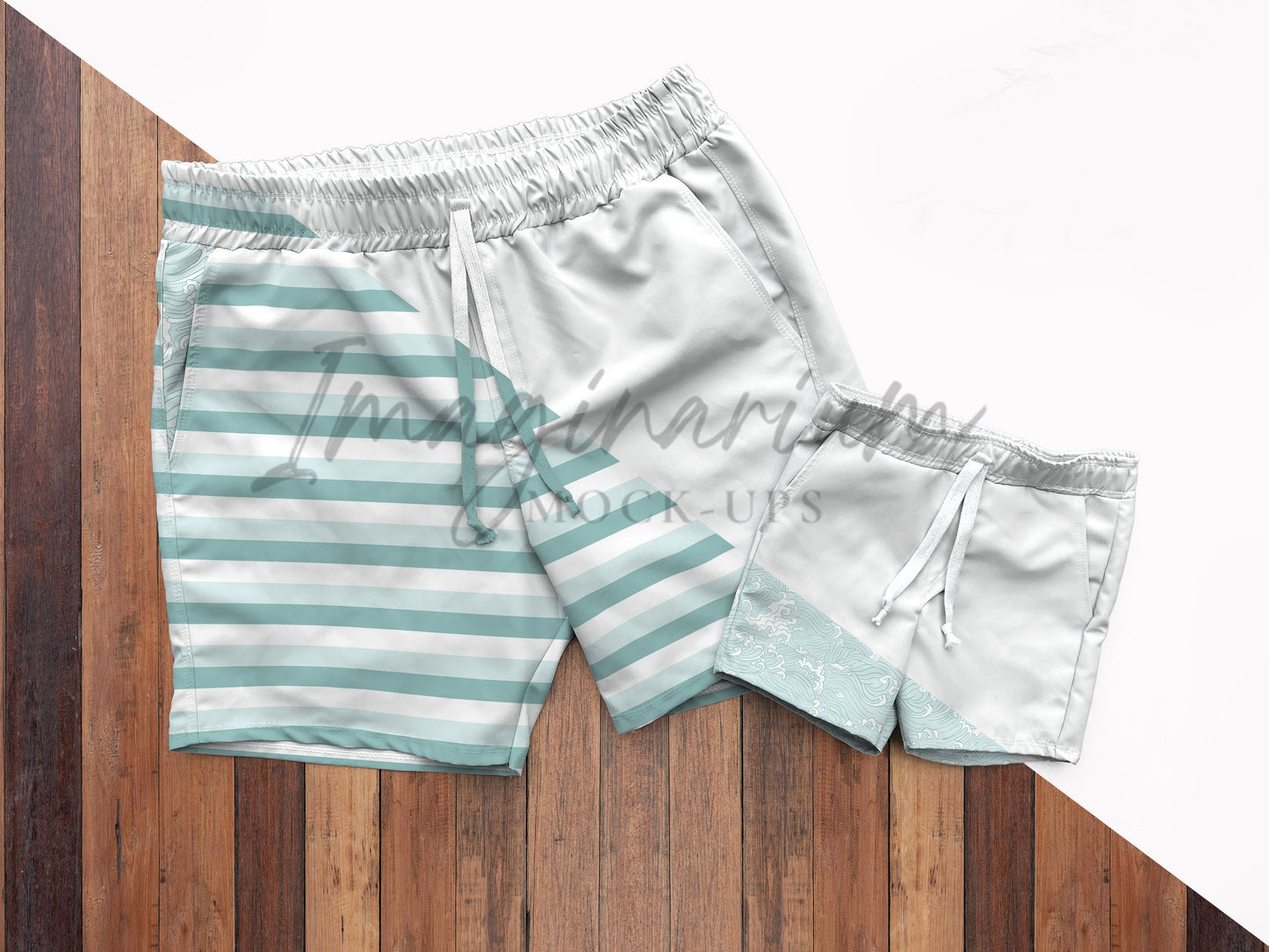 Daddy and Me Board Shorts Mock Up, Adult and Child Swim Trunks, Realistic Swimwear Mockup for Photoshop and Procreate