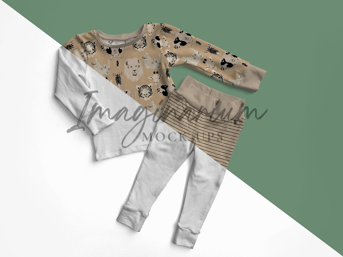 Pajama Top and Yoga Waist Leggings Outfit Mockup, Realistic Clothing Mock Up for Photoshop and Procreate