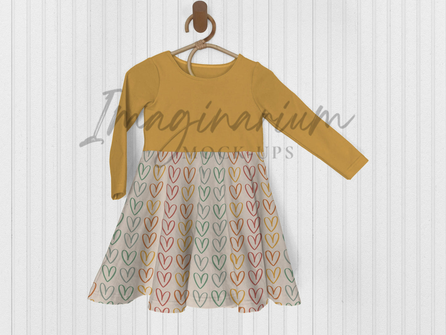 Long Sleeve Circle Skirt Dress Mock Up,  Realistic Clothing Mockup for Photoshop and Procreate