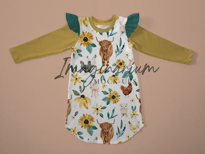 Long Sleeve Flutter Sweatshirt Dress Mockup, Realistic Clothing Mock Up for Photoshop and Procreate