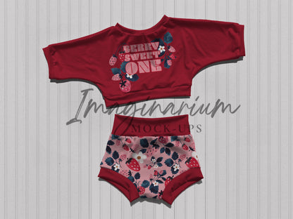 Crop Top and Bummies Lounge Set Outfit Mock Up, Realistic Clothing Mockup for Photoshop and Procreate
